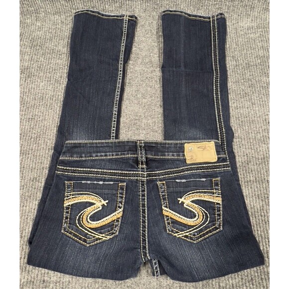 Silver Jeans Women 30x30 Tuesday Slim Bootcut Dark Wash Embroidered Indigo Denim - Picture 2 of 16